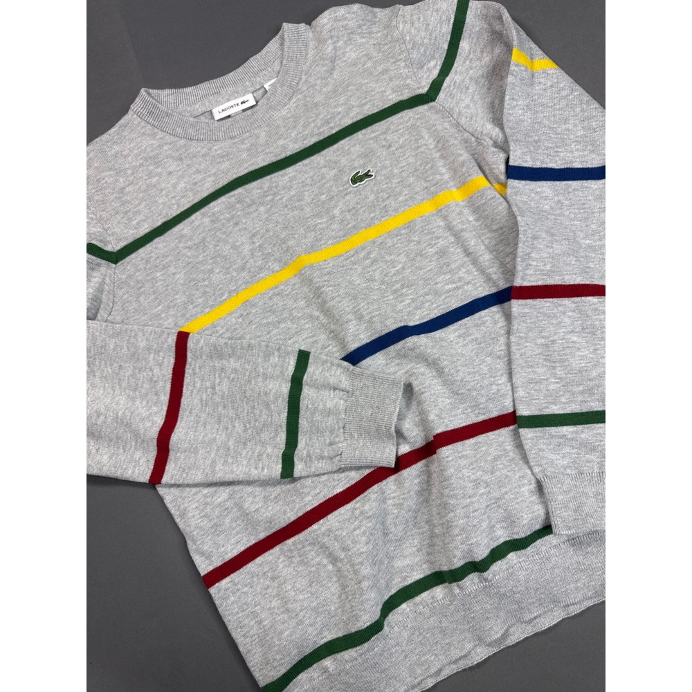 Lacoste Boys Gray Striped Crewneck Sweater Size 12 Multicolor Knit